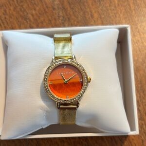 Laura Ashley Women's Watch with Gold Band and Orange Dial